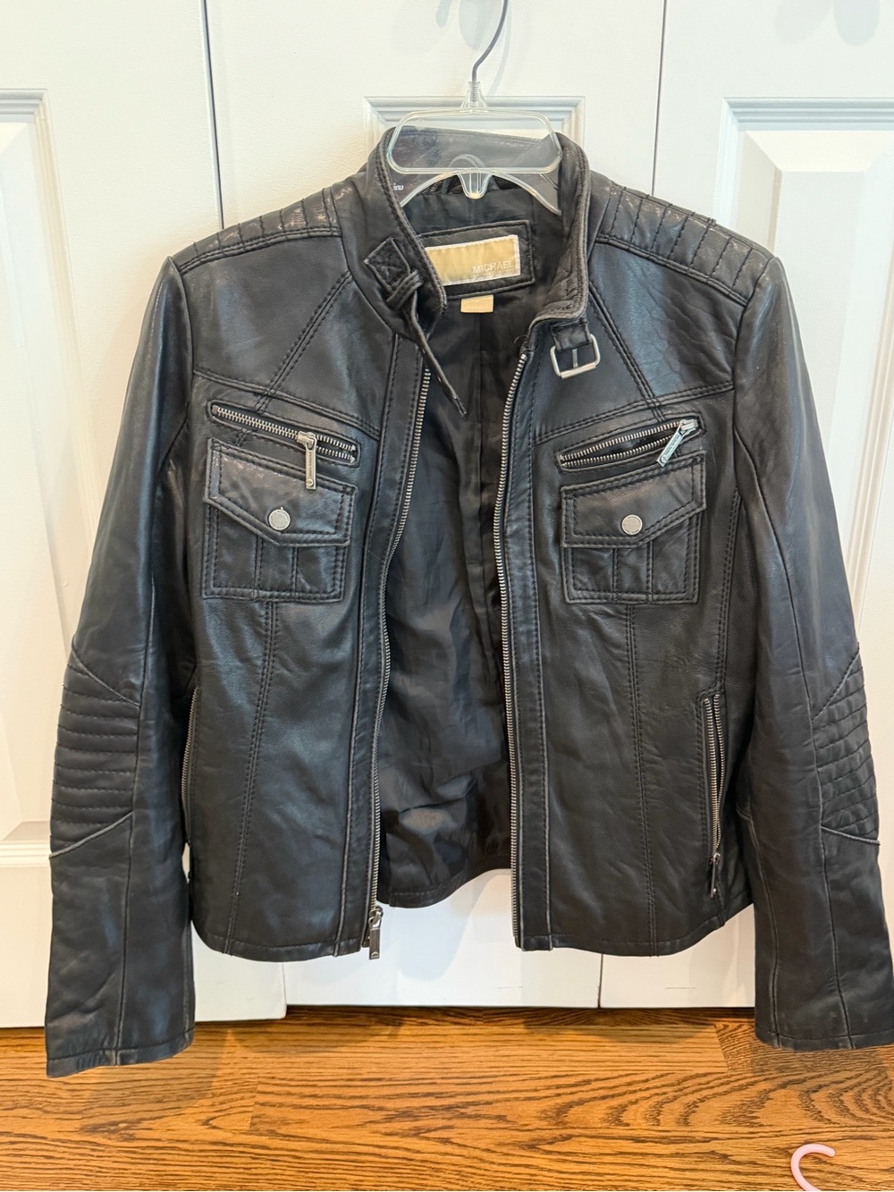 Michael Michael Kors 100% Leather Moto Jacket Black Size Medium